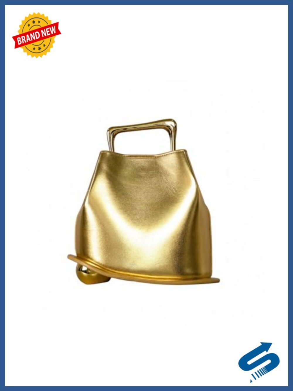 Faux Leather Bucket Bag Crossbody Purse Gold Metal Handle